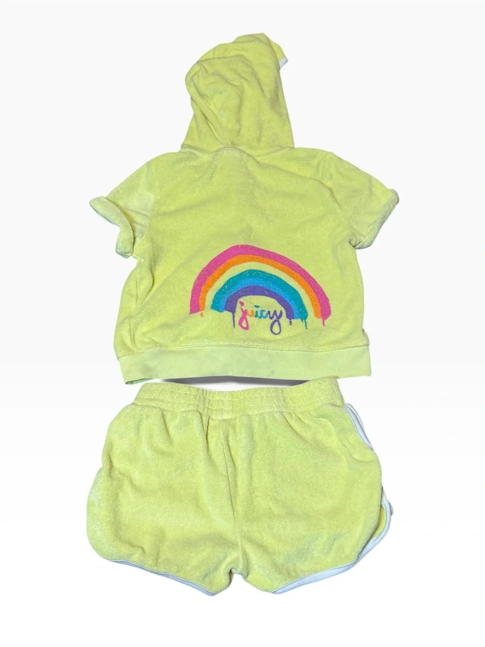 Juicy Couture Yellow Terry Hooded Top & Shorts Set with Rainbow Size 7